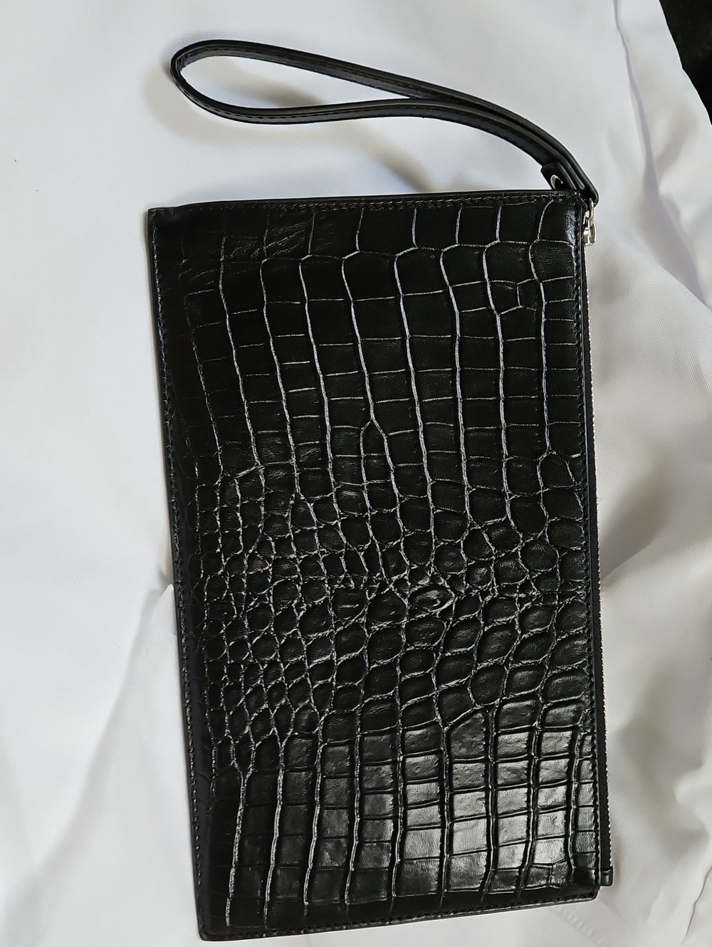 Banana Republic Genuine Leather Crocodile Embossed Zippered Clutch Pouch Black